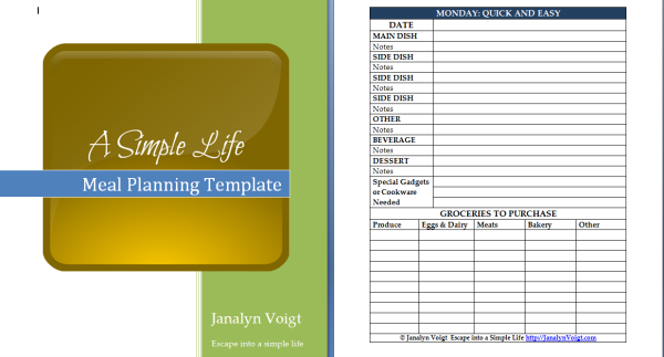 A Simple Life menu planner