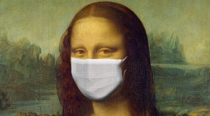Mona Lisa wearing a medical face mask to illustrate the coronavirus pandemic